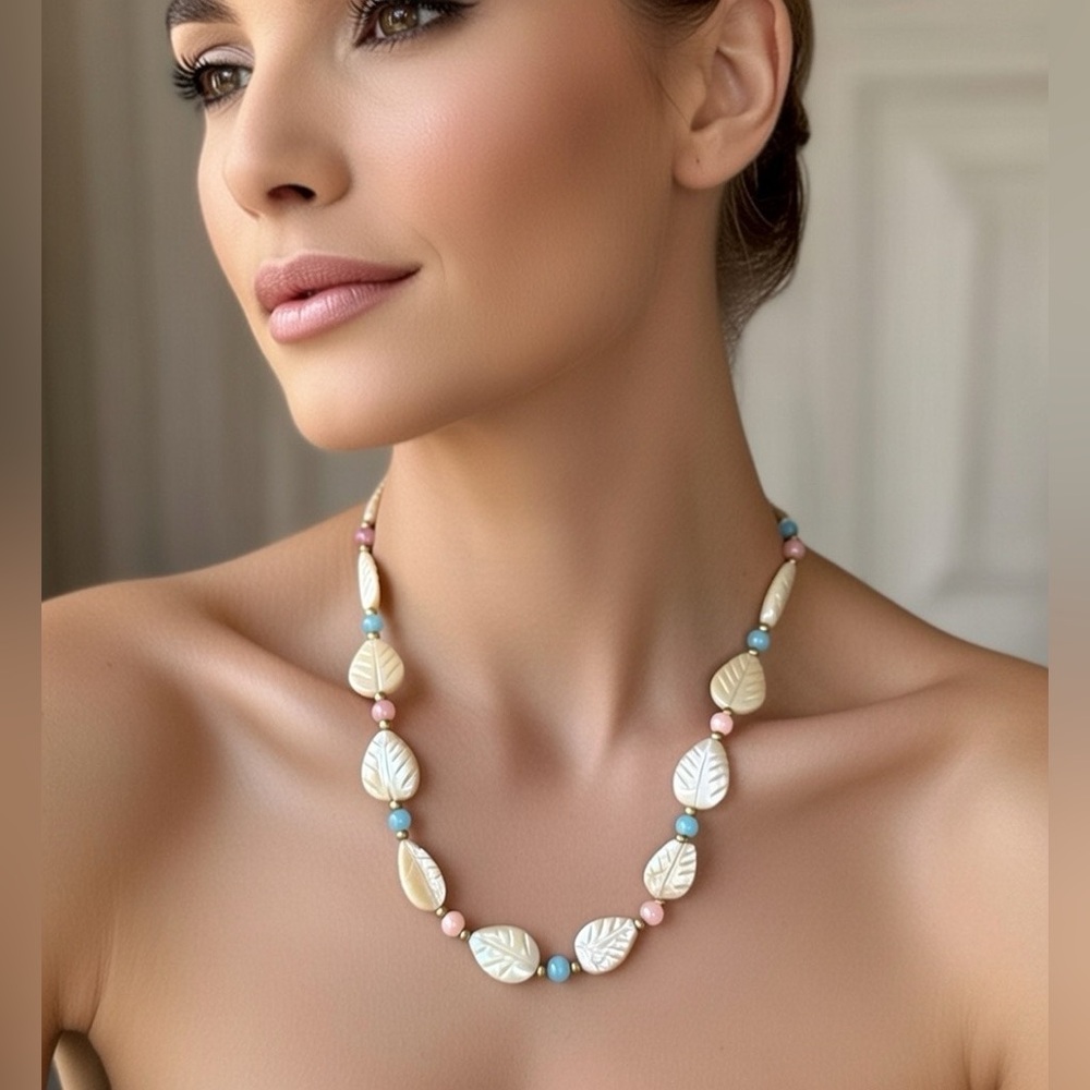 Mother of Pearl Leaf Beaded Necklace